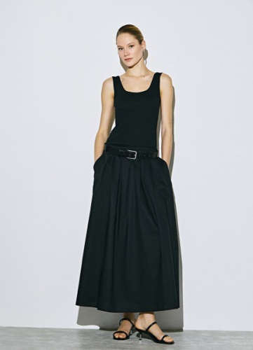 Юбка миди А-силуэта с эластичным поясом, Черный