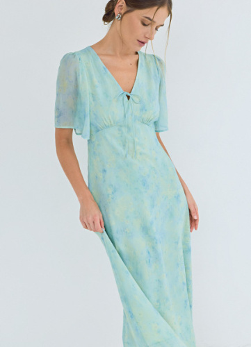 Шифоновое платье с принтом, Зеленый