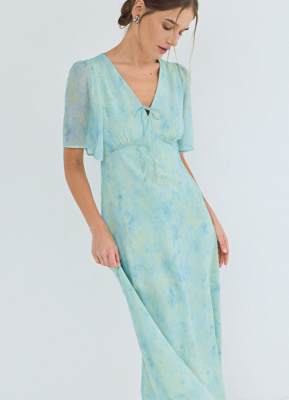 Шифоновое платье с принтом, Зеленый