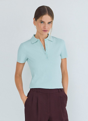 Поло в рубчик с коротким рукавом, Зеленый