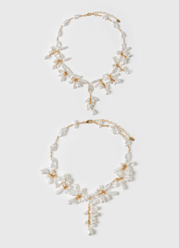 Двойное колье с искусственным жемчугом, Мультицвет