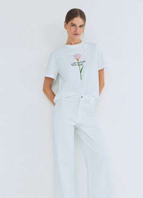 Футболка с цветочным принтом, Белый