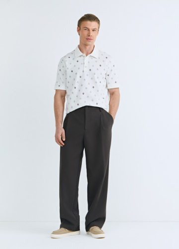 Поло из хлопка с принтом, Белый