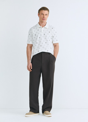 Поло из хлопка с принтом, Белый