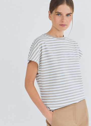 Футболка в полоску со спущенным плечом, Бежевый