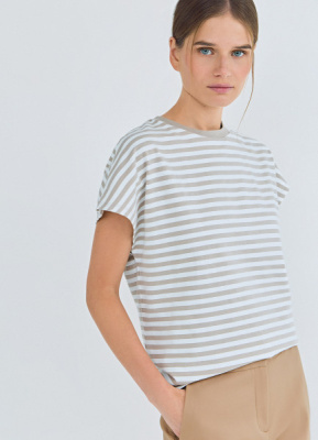 Футболка в полоску со спущенным плечом, Бежевый