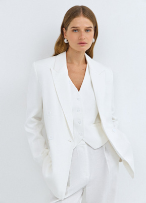 Двубортный льняной жакет, Белый