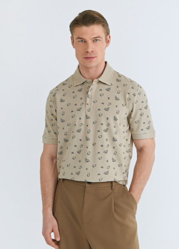 Поло из хлопка с принтом, Бежевый