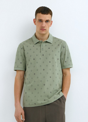 Поло из хлопка с принтом, Зеленый
