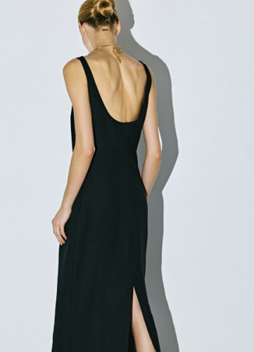 Льняное платье на широких бретелях, Черный