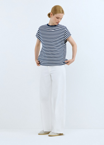 Футболка в полоску со спущенным плечом, Синий