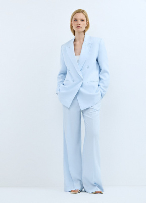 Двубортный льняной жакет, Голубой