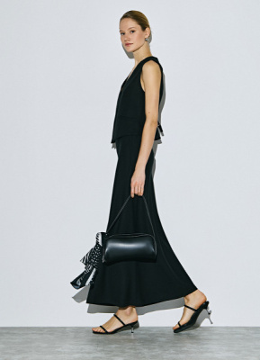 Юбка миди А-силуэта с эластичным поясом, Черный