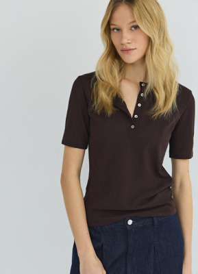 Футболка с вырезом "Хенли", Коричневый