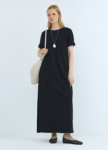 Платье-футболка с разрезом, Черный