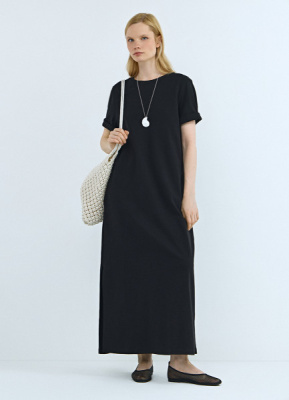 Платье-футболка с разрезом, Черный