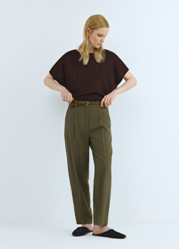 Зауженные брюки с поясом, Зеленый
