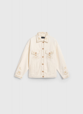 Куртка джинсовая с вышивкой, Бежевый