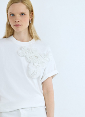 Футболка с цветочной аппликацией, Белый