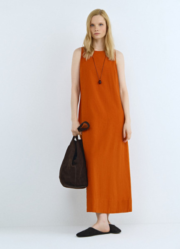 Платье А-силуэта из смесового льна, Оранжевый