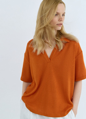 Поло из кроеного трикотажа, Оранжевый