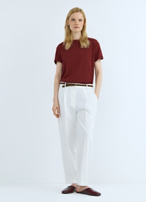 Зауженные брюки с поясом, Белый