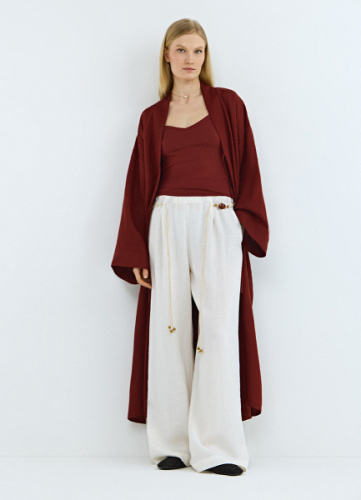 Широкие брюки с поясом, Бежевый