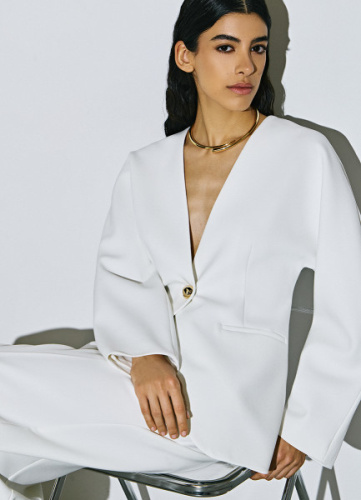 Однобортный приталенный жакет, Белый