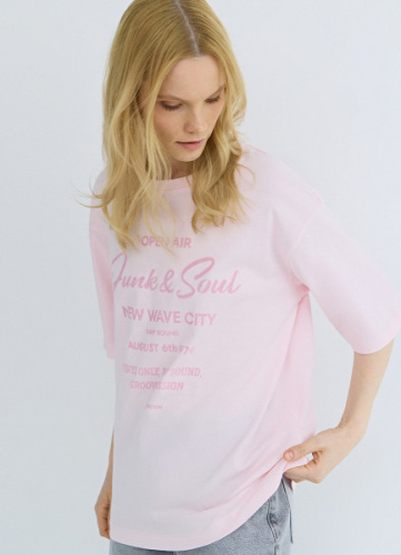 Футболка с бархатным принтом, Розовый