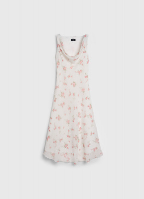 Шифоновое платье с драпированной горловиной, Белый