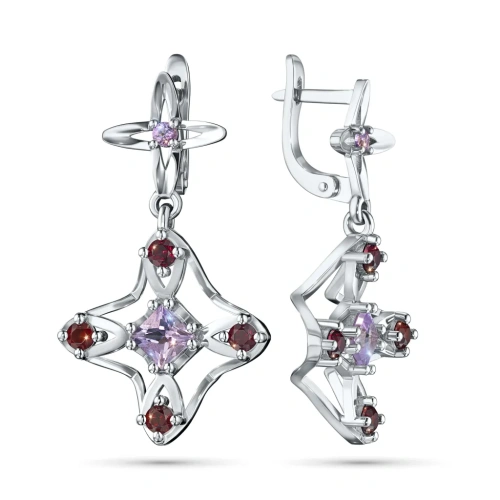 Серьги из серебра с аметистами и гранатами э0649сг10250365