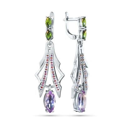 Серьги из серебра с аметистами, гранатами и хромдиопсидами э0681сг01260358