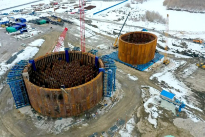 На стройке Ленского моста в Якутии собрали второй коффердам / ЯСИА   