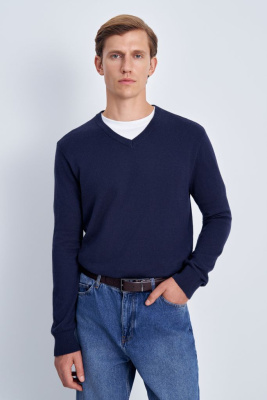 Джемпер из шерсти и хлопка с v-образной горловиной