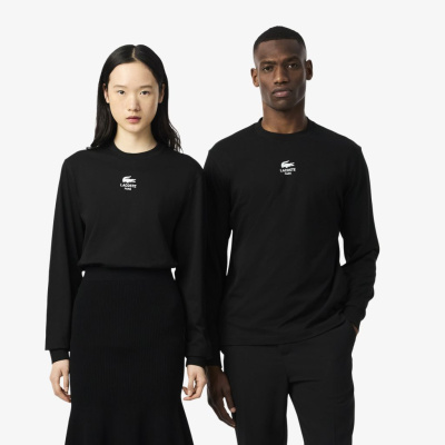 Хлопковая футболка Lacoste классического кроя унисекс с длинным рукавом