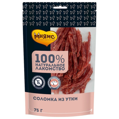 Мнямс лакомство для собак, соломка из утки - 75 г повседневный премиум для взрослых с уткой для всех пород Россия 1 уп. х 1 шт. х 0.075 кг