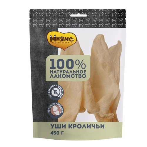 Мнямс лакомство для собак, уши кроличьи - 450 г повседневный для взрослых с кроликом для всех пород Россия 1 уп. х 1 шт. х 0.45 кг