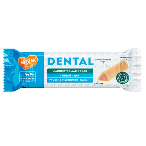 Мнямс DENTAL лакомство для собак крупных пород "Зубной снек" с лососем - 85 г повседневный супер премиум для взрослых с лососем породы крупного размера Россия 1 уп. х 1 шт. х 0.085 кг