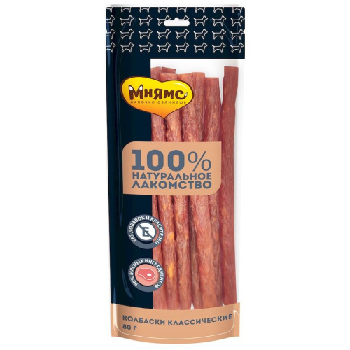 Мнямс лакомство для собак, колбаски классические - 80 г повседневный премиум для взрослых с говядиной для всех пород Россия 1 уп. х 1 шт. х 0.08 кг