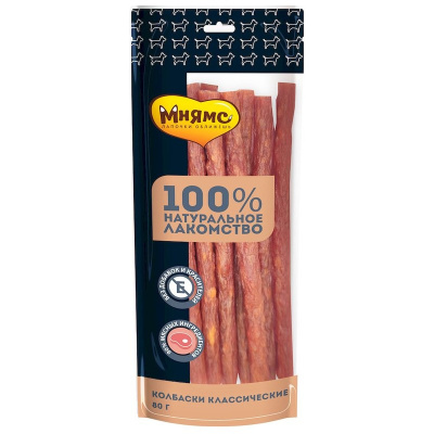 Мнямс лакомство для собак, колбаски классические - 80 г повседневный премиум для взрослых с говядиной для всех пород Россия 1 уп. х 1 шт. х 0.08 кг
