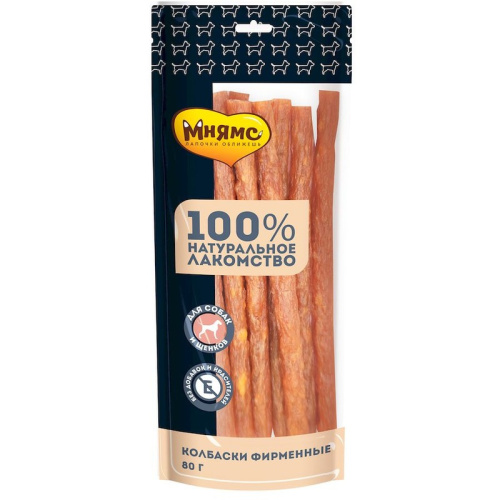 Мнямс лакомство для собак, колбаски фирменные - 80 г повседневный премиум для взрослых с говядиной для всех пород Россия 1 уп. х 1 шт. х 0.08 кг