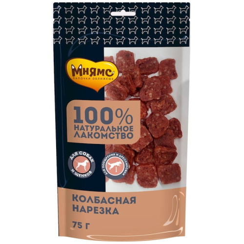 Мнямс лакомство для собак, колбасная нарезка - 75 г повседневный премиум для взрослых с говядиной для всех пород Россия 1 уп. х 1 шт. х 0.075 кг