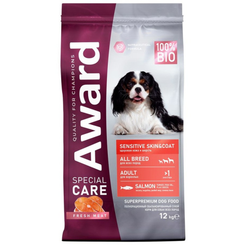 Award Special Care Sensitive Skin Coat сухой корм для собак всех пород, для здоровой кожи и шерсти, с ЛОСОСЕМ - 12 кг для взрослых с лососем мешок Россия 1 уп. х 1 шт. х 12 кг