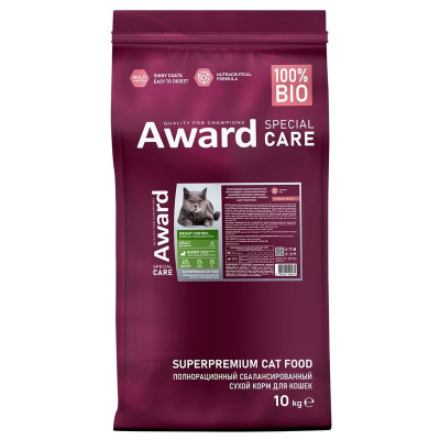 Award Special Care Weight Control сухой корм для стерилизованных кошек, для контроля веса, с кроликом - 10 кг для взрослых с кроликом мешок Россия 1 уп. х 1 шт. х 10 кг