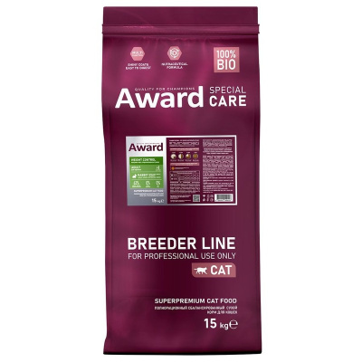 Award Special Care Weight Control сухой корм для стерилизованных кошек, для контроля веса, с кроликом - 15 кг для взрослых с кроликом мешок Россия 1 уп. х 1 шт. х 15 кг