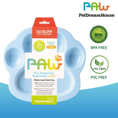 PetDreamHouse PAW 2-IN-1 Mini Slow Feeder &amp; Lick Pad Baby Blue Easy миска "Лапа" для медленного кормления 2в1 мини, голубая - 200 г для всех возрастов Великобритания 1 уп. х 1 шт. х 0.2 кг