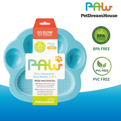 PetDreamHouse PAW 2-IN-1 Mini Slow Feeder &amp; Lick Pad Blue Easy миска "Лапа" для медленного кормления 2в1 мини, синяя - 200 г для всех возрастов Великобритания 1 уп. х 1 шт. х 0.2 кг