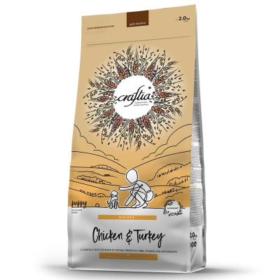 Craftia Natura Puppy Small Breed сухой корм для щенков миниатюрных и мелких пород, с курицей и индейкой - 2 кг повседневный холистик для щенков с индейкой породы мелкого размера мешок Импортный корм 1 уп. х 1 шт. х 2 кг