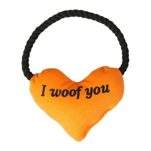 Mr.Kranch Игрушка для собак, сердце Brands4Pets, плюшевая, с хлопковым канатом 15 см, оранжевая Россия 1 уп. х 1 шт. х 0.064 кг