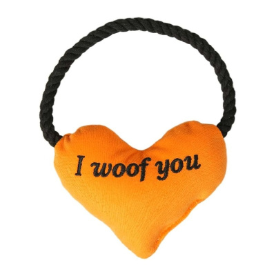 Mr.Kranch Игрушка для собак, сердце Brands4Pets, плюшевая, с хлопковым канатом 15 см, оранжевая Россия 1 уп. х 1 шт. х 0.064 кг